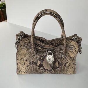 MICHAEL KORS HAMILTON MEDIUM SATCHEL SHOULDER BAGLOCK & KEY MK SNAKESKIN EXOTIC
